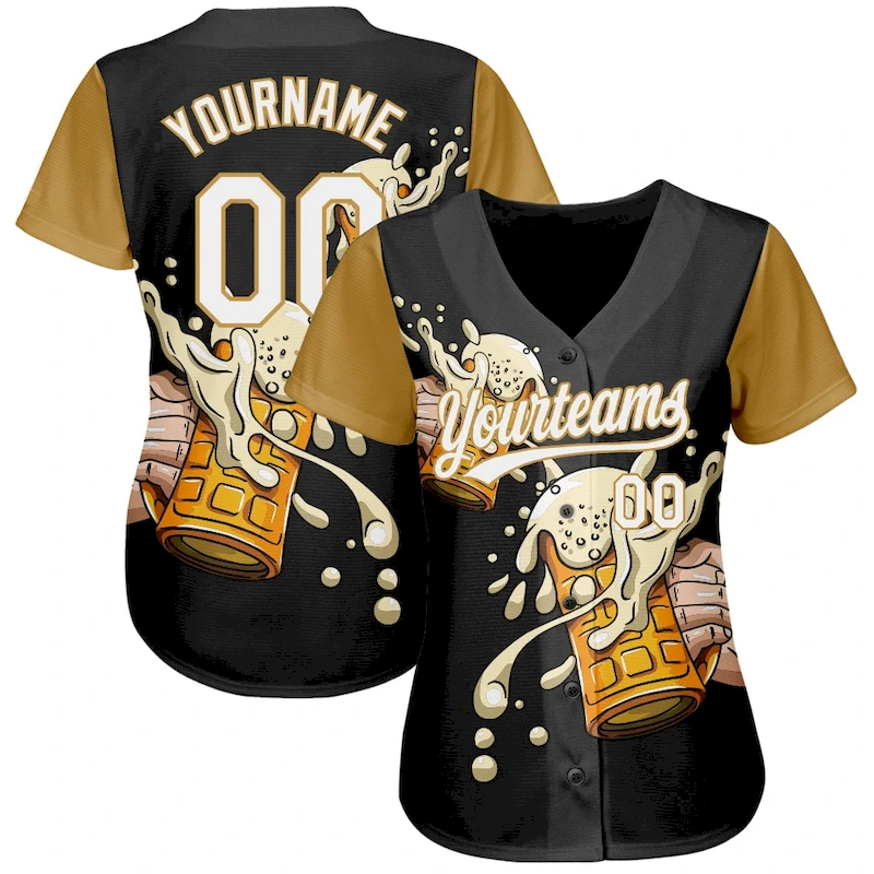 3DPattern2109-1_7e709924-8002-4cb4-ab6c-6ecb6654eed1.webp Custom Black White-Old Gold 3D Pattern Design Beer Festival Authentic Baseball Jersey - Image 2