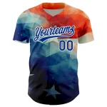 Custom Red Royal-White 3D American Flag Patriotic Authentic Baseball Jersey - Image 2