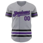 Custom Gray Purple-Black Line Authentic Baseball Jersey - Image 2