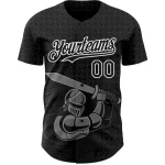 Custom Black White 3D Pattern Design Knight Hero Art Authentic Baseball Jersey - Image 2