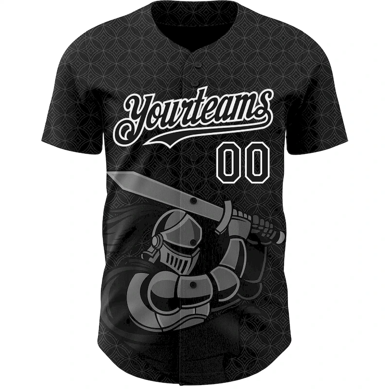 3DPattern5074-1.webp Custom Black White 3D Pattern Design Knight Hero Art Authentic Baseball Jersey - Image 2