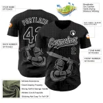 Custom Black White 3D Pattern Design Knight Hero Art Authentic Baseball Jersey - Image 3