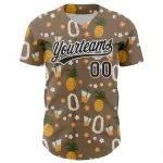Custom Brown Black-White 3D Hawaii Flower And Fruit Pineapple Authentic Baseball Jersey - Image 2