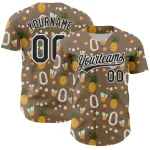 Custom Brown Black-White 3D Hawaii Flower And Fruit Pineapple Authentic Baseball Jersey - Image 3