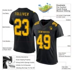 Custom Black Gold Mesh Authentic Football Jersey - Image 2