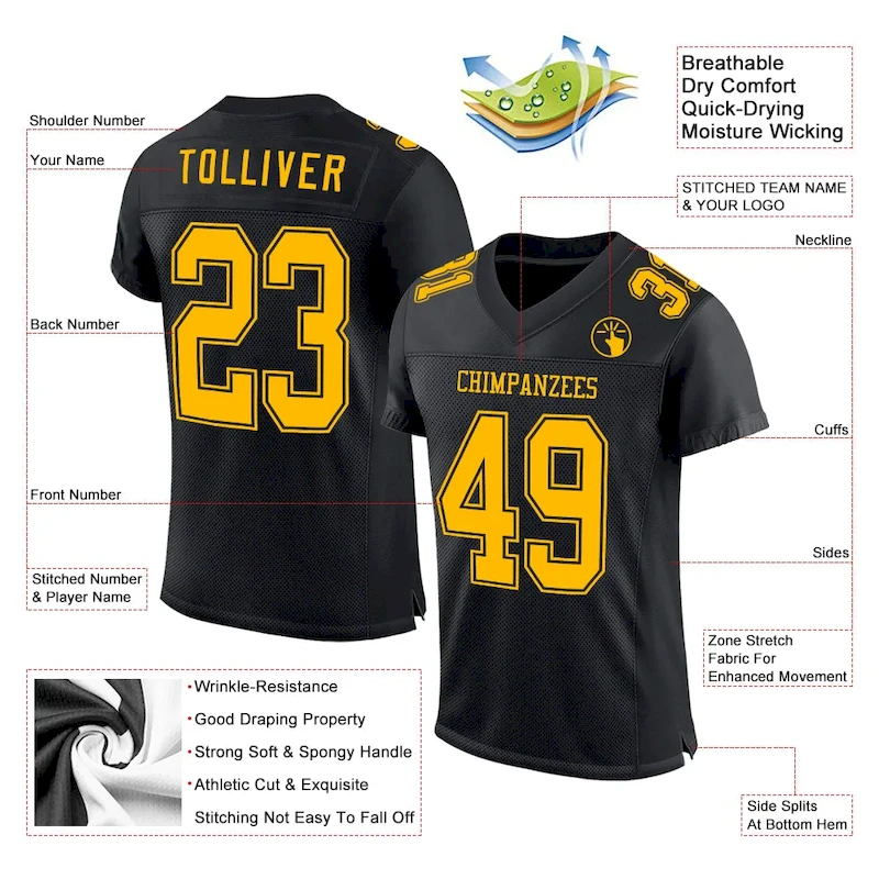Black2562-1.webp Custom Black Gold Mesh Authentic Football Jersey - Image 2