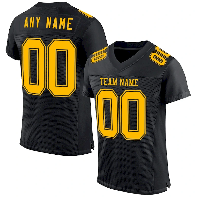 Black2562.webp Custom Black Gold Mesh Authentic Football Jersey - Image 1