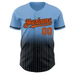 Custom Light Blue Pinstripe Orange-Black Authentic Fade Fashion Baseball Jersey - Image 3