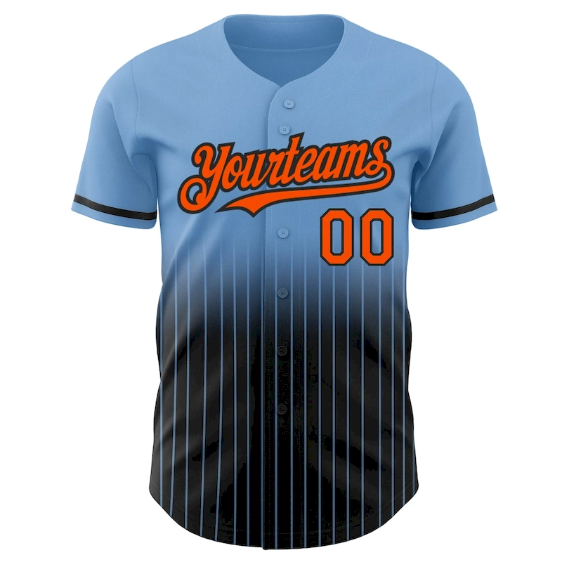 FadeFashion0487-2.webp Custom Light Blue Pinstripe Orange-Black Authentic Fade Fashion Baseball Jersey - Image 3