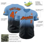 Custom Light Blue Pinstripe Orange-Black Authentic Fade Fashion Baseball Jersey - Image 4