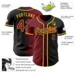 Custom Black Crimson-Gold Authentic Gradient Fashion Baseball Jersey - Image 3