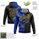 Custom Stitched Graffiti Pattern Black Royal-Gold 3D Scratch Sports Pullover Sweatshirt Hoodie - Image 2