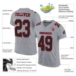 Custom Gray Black-Red Mesh Authentic Football Jersey - Image 2