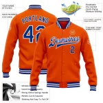 Custom Orange Royal-White Bomber Full-Snap Varsity Letterman Jacket - Image 5
