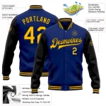 Custom Royal Gold-Black Bomber Full-Snap Varsity Letterman Two Tone Jacket - Image 5
