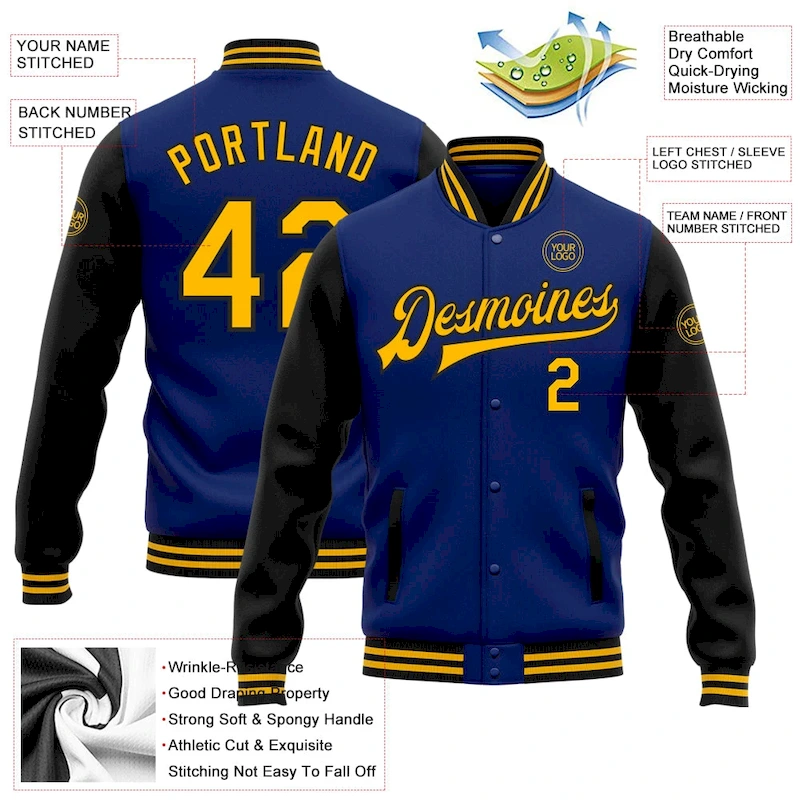 Jacket1756-2.webp Custom Royal Gold-Black Bomber Full-Snap Varsity Letterman Two Tone Jacket - Image 5