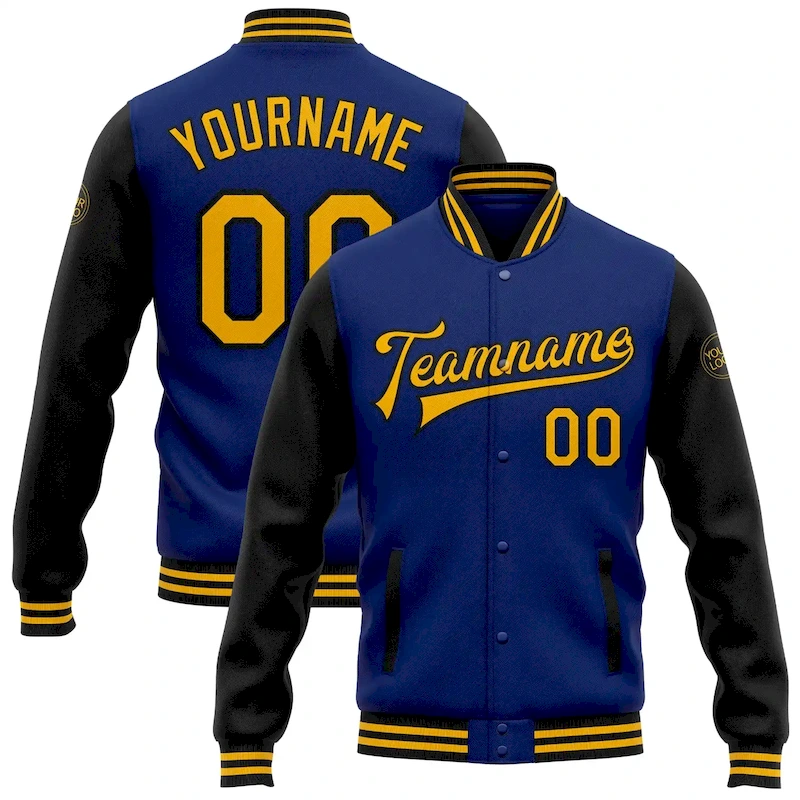 Jacket1756.webp Custom Royal Gold-Black Bomber Full-Snap Varsity Letterman Two Tone Jacket - Image 1