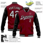 Custom Crimson Gray-Black Bomber Full-Snap Varsity Letterman Two Tone Jacket - Image 5