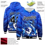 Custom Royal Black-White Marlin Fish Fishing 3D Bomber Full-Snap Varsity Letterman Hoodie Jacket - Image 3