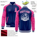 Custom Royal Pink-White Bomber Varsity Letterman Two Tone Zipper Jacket - Image 3