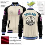 Custom Cream Pink Black-Sky Blue Bomber Varsity Letterman Two Tone Zipper Jacket - Image 3