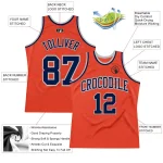 Custom Orange Navy-Gray Authentic Throwback Basketball Jersey - Image 2
