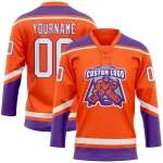 Custom Orange White-Purple Hockey Lace Neck Jersey - Image 2