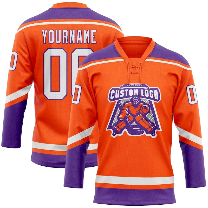 Orange0372-1.webp Custom Orange White-Purple Hockey Lace Neck Jersey - Image 2