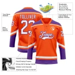 Custom Orange White-Purple Hockey Lace Neck Jersey - Image 3