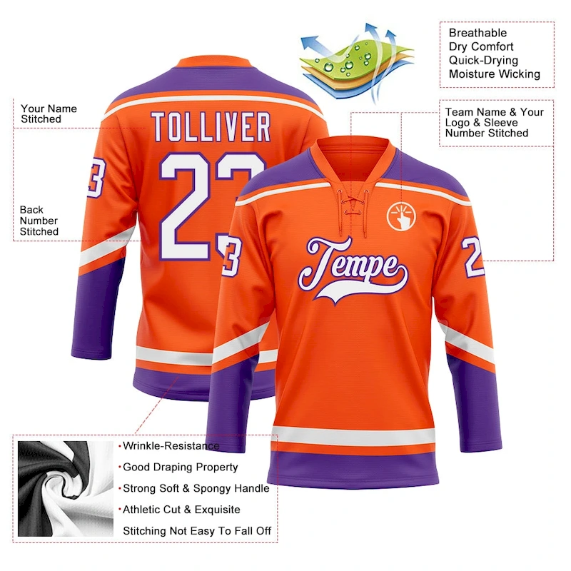 Orange0372-2.webp Custom Orange White-Purple Hockey Lace Neck Jersey - Image 3