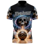 Custom Black White 3D Galaxy Splash Leopard Print Skull Bowling Performance Polo Shirt - Image 2