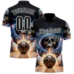 Custom Black White 3D Galaxy Splash Leopard Print Skull Bowling Performance Polo Shirt
