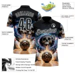 Custom Black White 3D Galaxy Splash Leopard Print Skull Bowling Performance Polo Shirt - Image 3