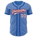Custom Powder Blue Red Pinstripe White-Royal Authentic Baseball Jersey - Image 2