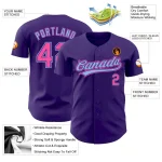 Custom Purple Pink-Light Blue Authentic Baseball Jersey - Image 3