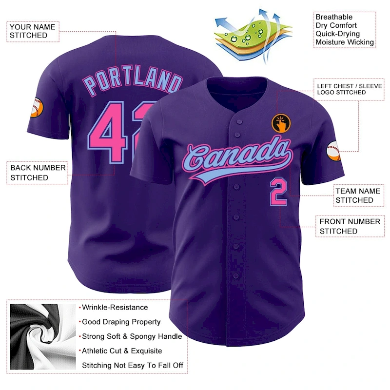 Purple0360-2.webp Custom Purple Pink-Light Blue Authentic Baseball Jersey - Image 3