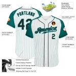 Custom White Aqua Pinstripe Black-Aqua Authentic Raglan Sleeves Baseball Jersey - Image 3
