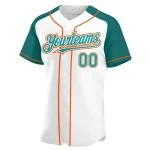 Custom White Teal-Orange Authentic Raglan Sleeves Baseball Jersey - Image 2