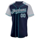 Custom Navy Gray-Teal Authentic Raglan Sleeves Baseball Jersey - Image 2