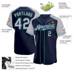 Custom Navy Gray-Teal Authentic Raglan Sleeves Baseball Jersey - Image 3