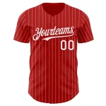 Custom Red White Pinstripe White Authentic Baseball Jersey - Image 2