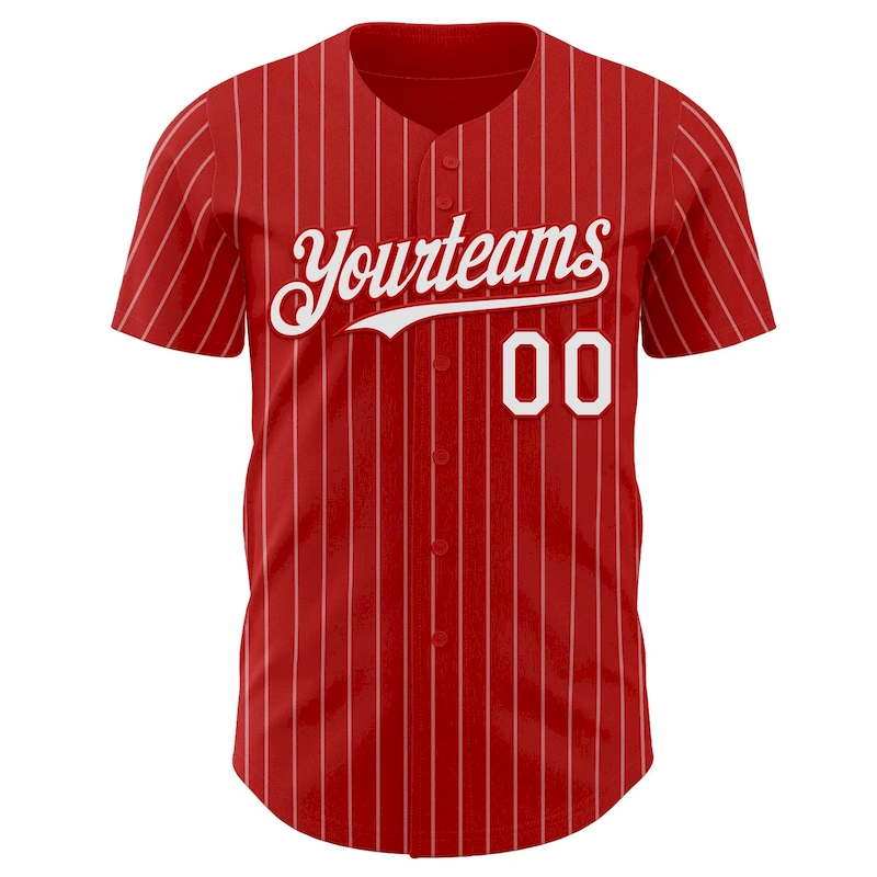 Red0884-1.webp Custom Red White Pinstripe White Authentic Baseball Jersey - Image 2