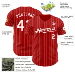 Custom Red White Pinstripe White Authentic Baseball Jersey - Image 3