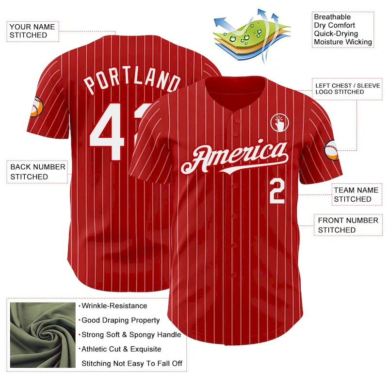 Red0884-2.webp Custom Red White Pinstripe White Authentic Baseball Jersey - Image 3