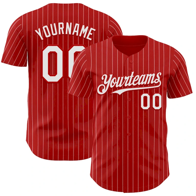 Red0884.webp Custom Red White Pinstripe White Authentic Baseball Jersey - Image 1