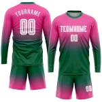 Custom Pink White-Kelly Green Sublimation Long Sleeve Fade Fashion Soccer Uniform Jersey - Image 2