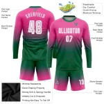 Custom Pink White-Kelly Green Sublimation Long Sleeve Fade Fashion Soccer Uniform Jersey - Image 3