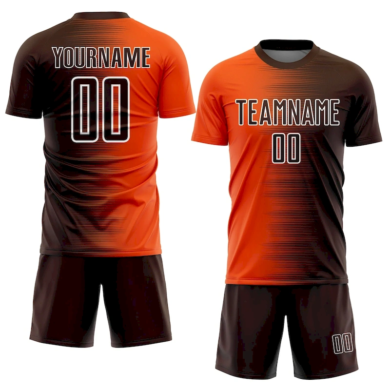 Soccer2375-1.webp Custom Brown Orange-White Gradient Line Sublimation Soccer Uniform Jersey - Image 2