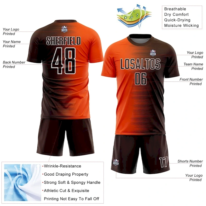 Soccer2375-3.webp Custom Brown Orange-White Gradient Line Sublimation Soccer Uniform Jersey - Image 4