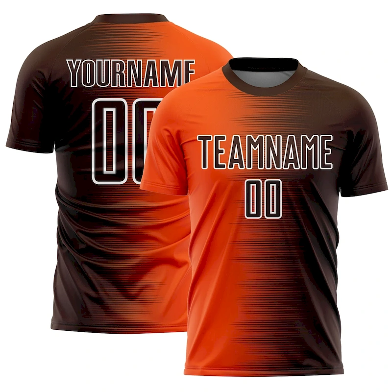 Soccer2375.webp Custom Brown Orange-White Gradient Line Sublimation Soccer Uniform Jersey - Image 1